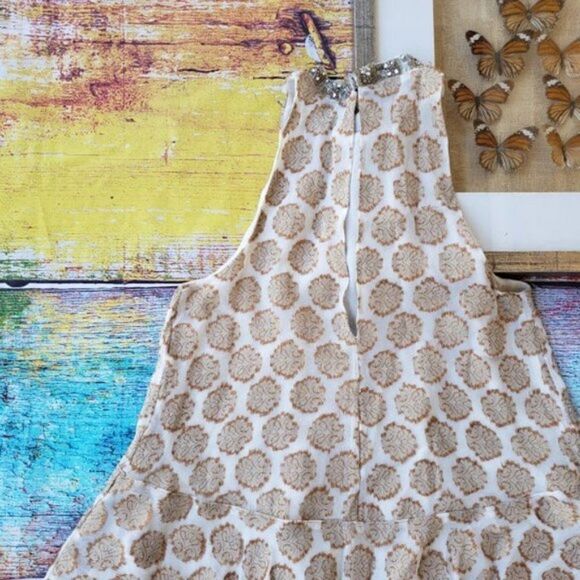 UO Kimchi Blue Chanderella Jacquard Embellished Beaded Metallic Peplum Top S - Picture 11 of 12